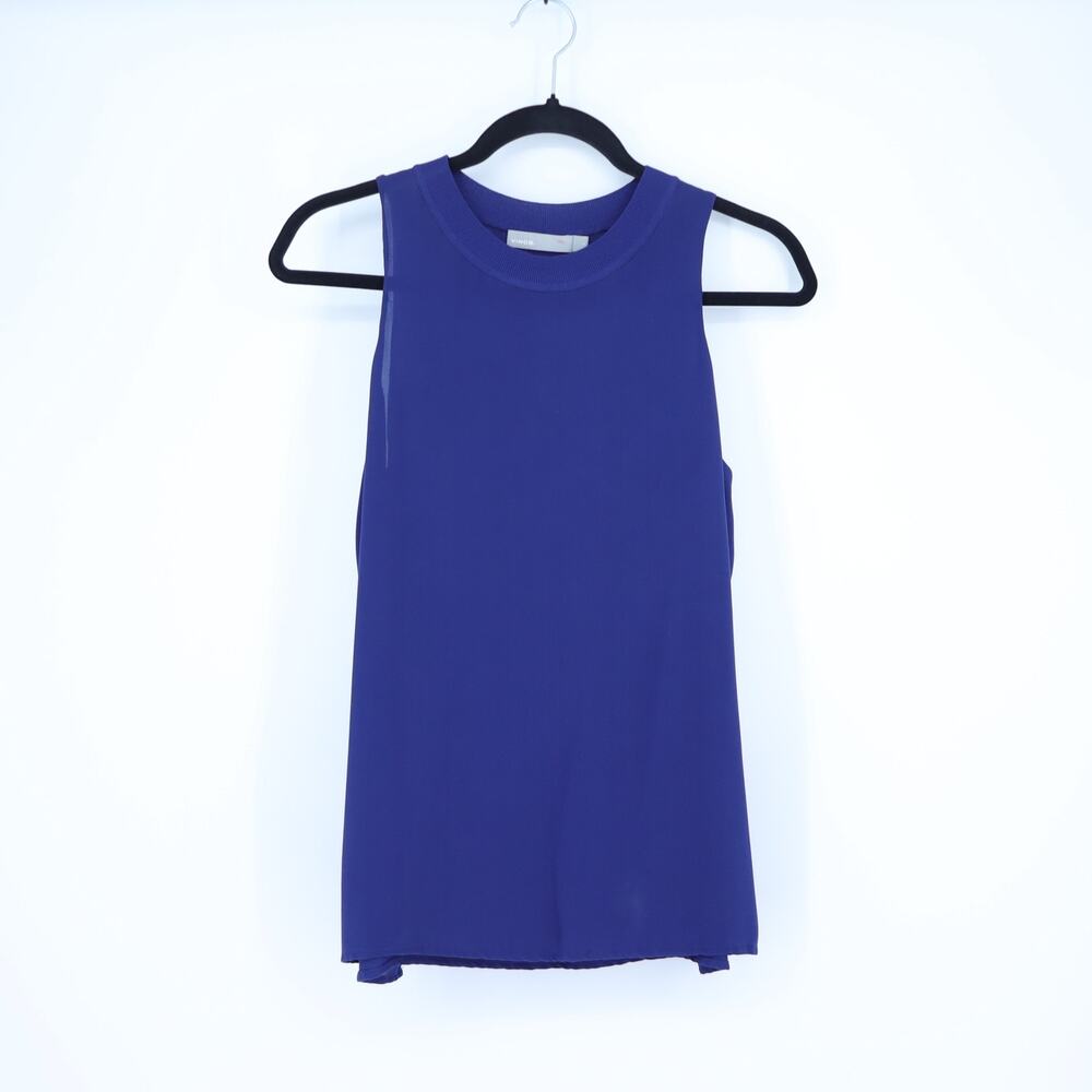 Vince Silk Sleeveless Blouse Cobalt Blue Ribbed Round Neck Women's S